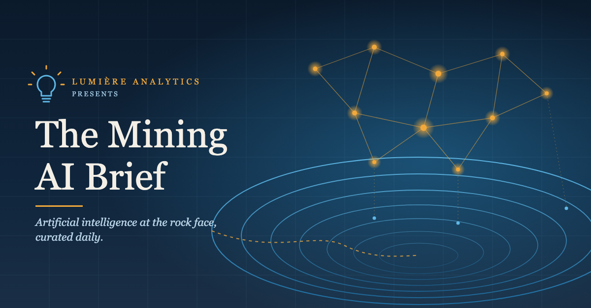 The Mining AI Brief masthead: a neural network glowing above the terraces of an open-pit mine.